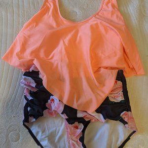 NWT Adisputent High Waisted Bikini Peach with Roses